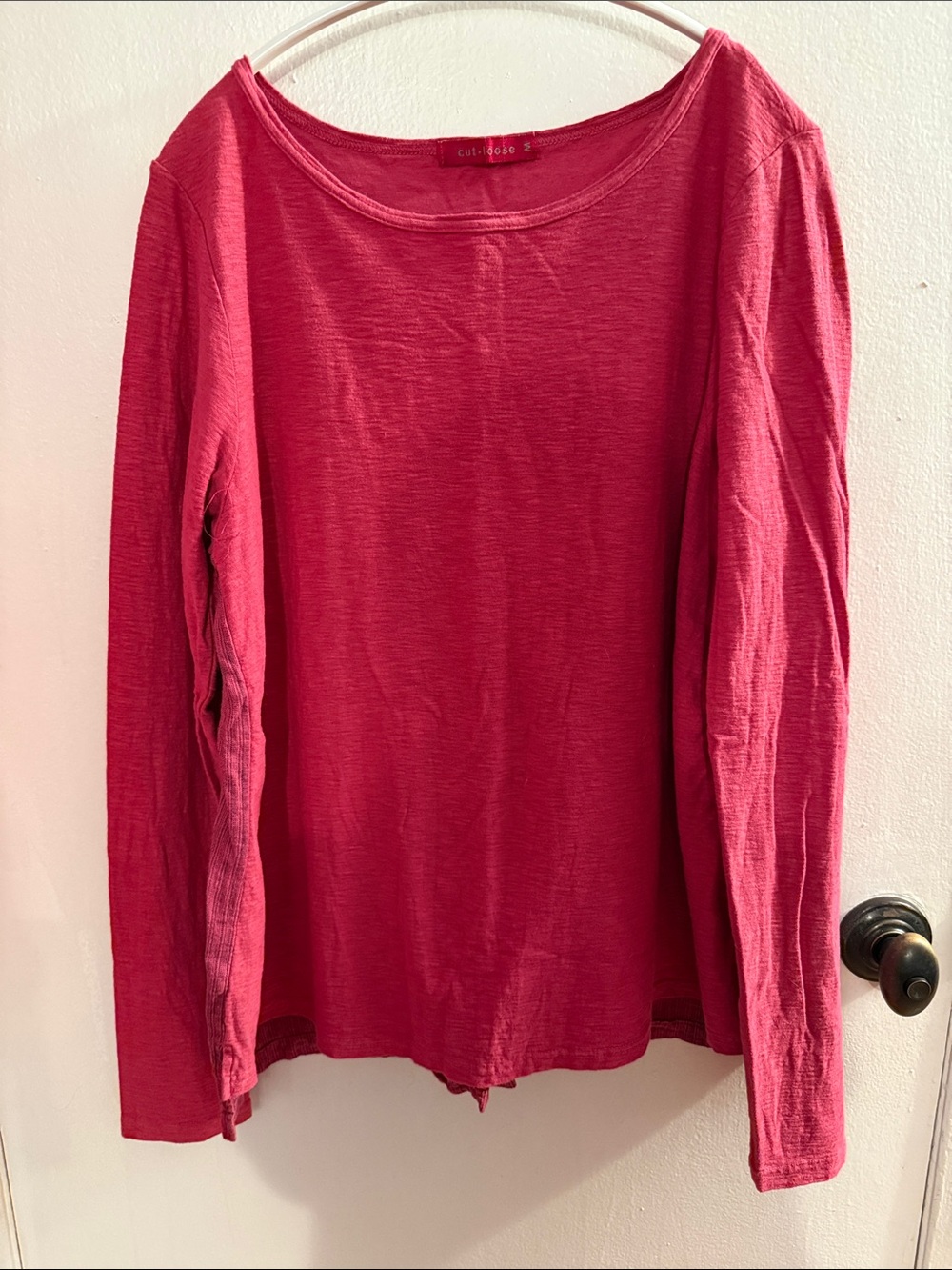 cut loose long sleeve scoop neck top - red